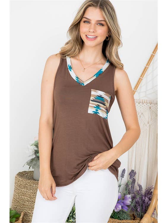 Avery - Venta al por mayor Túnica - Mujer - TOP DE BLOQUE DE COLOR ESTAMPADO AZTECA AV1129-PEYTON8