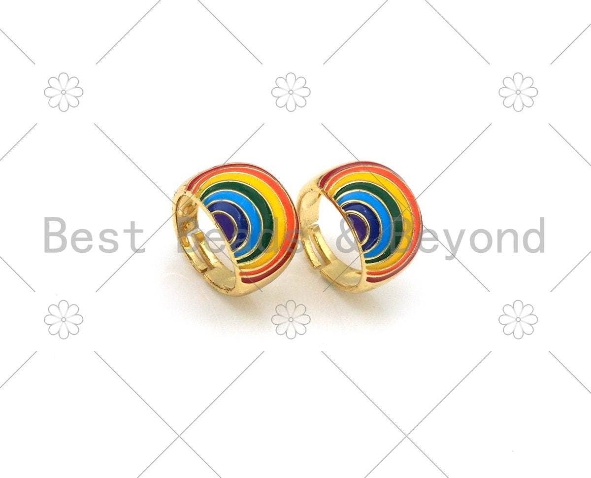 BestBeads&Beyond - Wholesale Cocktail/Statement Ring - Colorful Enamel Rainbow Shape Adjustable Ring,Sku#O77