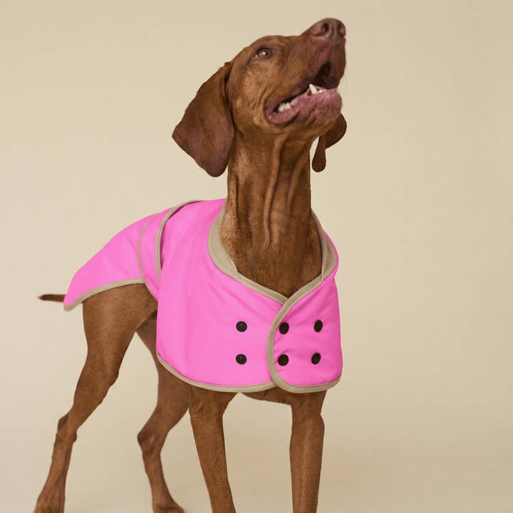THE GLOW RAINCOAT regular-fit – Wasserdichter Hundemantel in Neonpink für den Großhandel von lumiies - high visibility