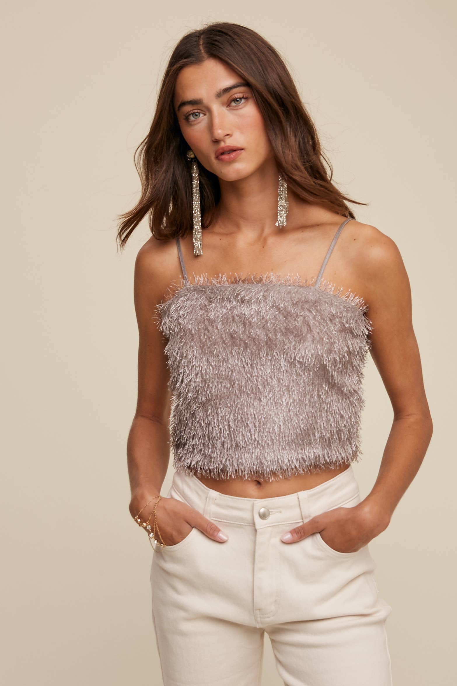 Listicle - Wholesale Camisole - Women's - Metallic Eyelash Knit Cami Top LT131516