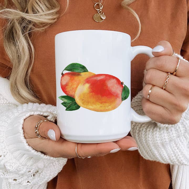 MerikaArt - Wholesale Coffee Mug - Vibrant Mango Mug with Tropical Fruit Art3