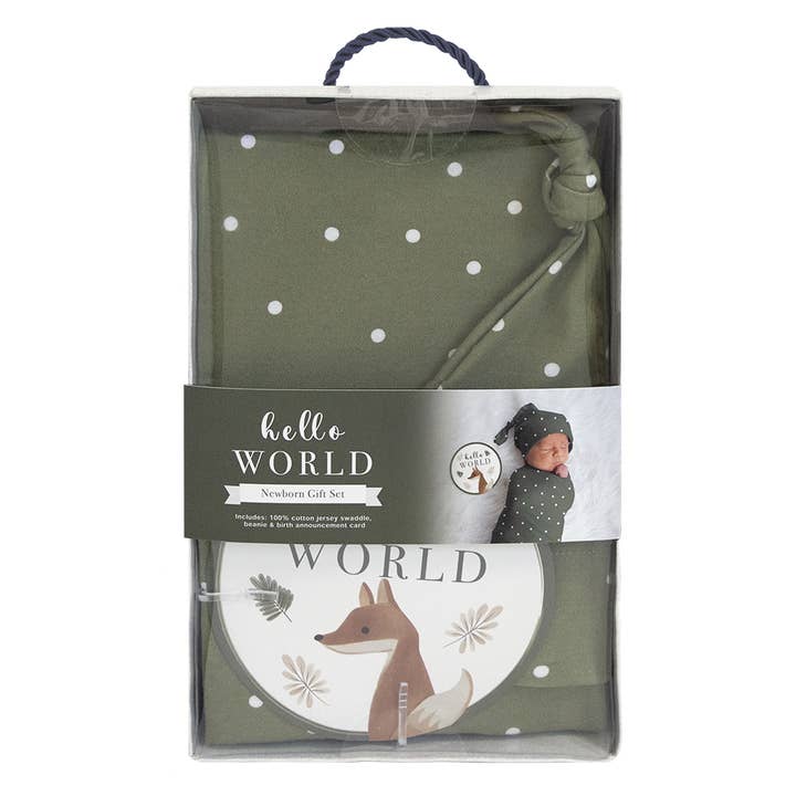Living Textiles - Wholesale Swaddle set – Baby - Newborn Gift Set - Olive Spots3