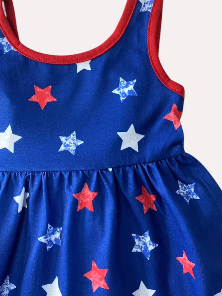 luluclothes - Wholesale Dress - Kids - Royal blue stars girls dress w/red bow on back