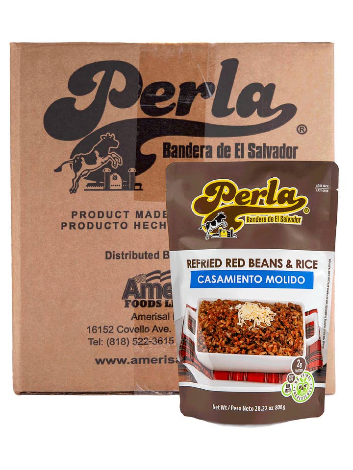 Perla Refried Red Beans & Rice (Casamiento Molido) 28 oz, Case of 12 for wholesale by Amerisal Foods