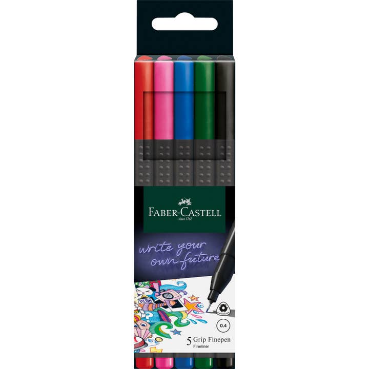 Grip Fineliner Thin Markers Basic Colors 6ct for wholesale by Faber-Castell / Creativity for Kids