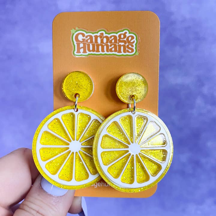 Lemon Slice Earrings for wholesale by Garbage Humans