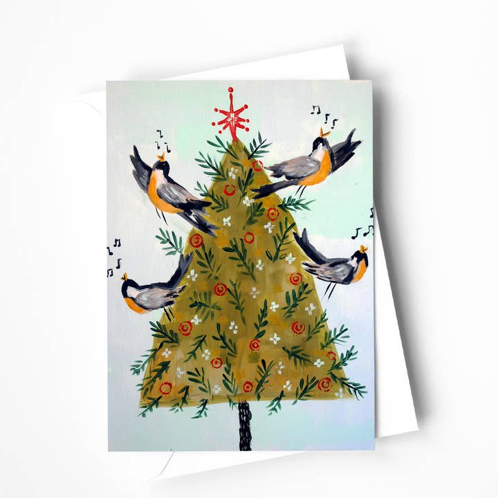 4 Calling Birds Greeting Card  for wholesale by Kaley Alie Art
