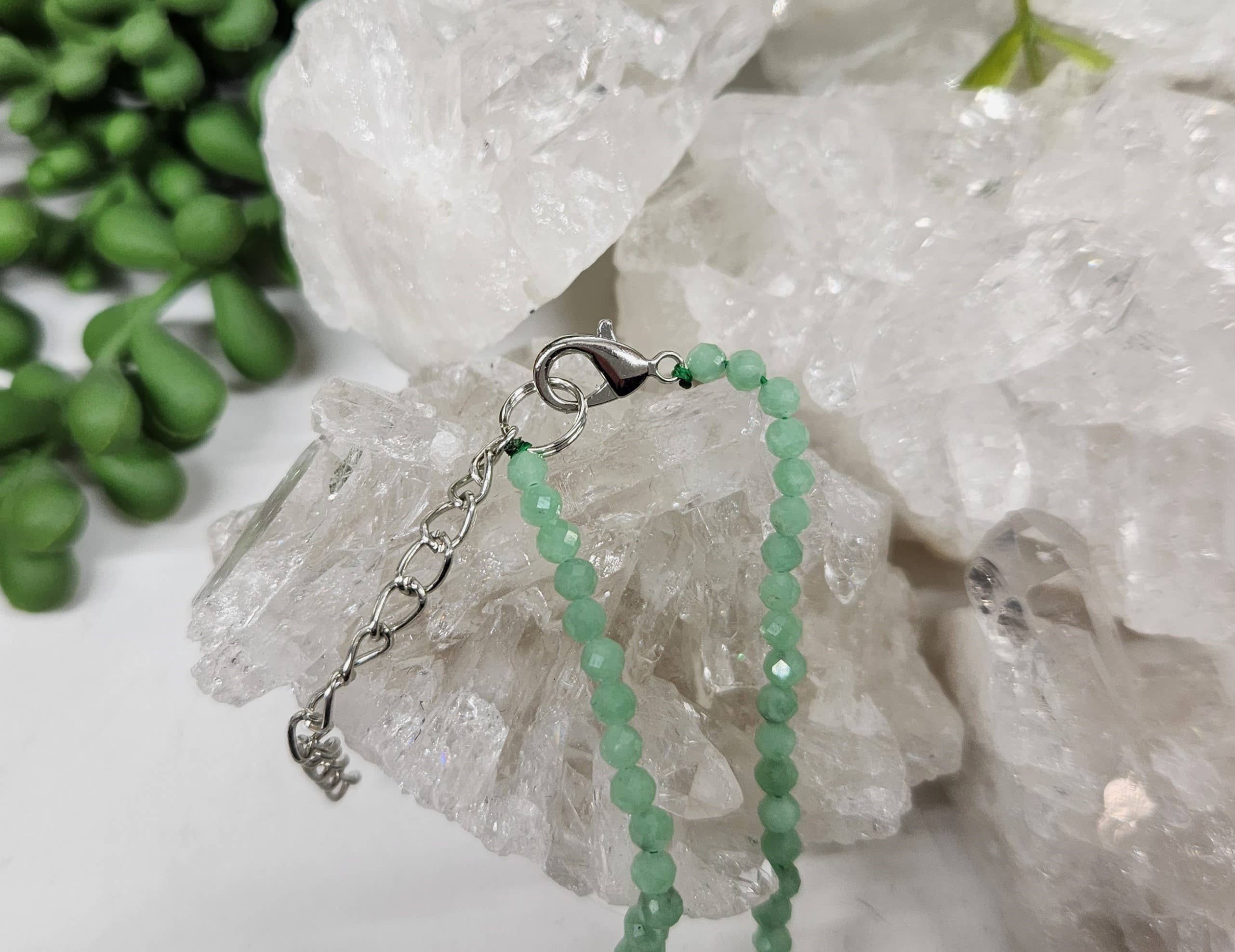 Meraki Gemstones - Wholesale Beaded/Pearl Necklace - Green Jade Faceted Necklace w/Silver Color Findings, 17"L3