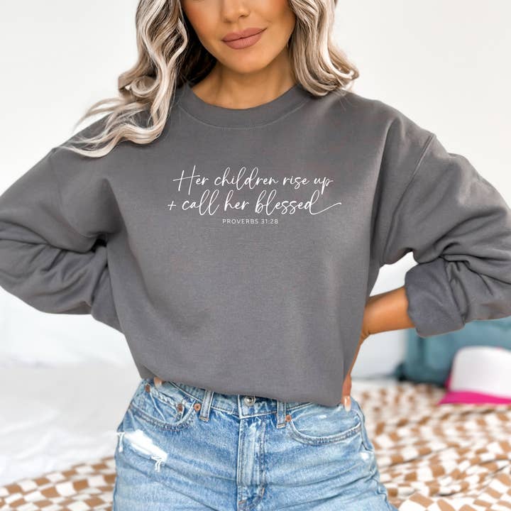 Faith & Life Christian Brands - Wholesale Graphic Sweatshirt - Women's - Her Children Rise Up + Call Her Blessed Mothers Day Crewneck7