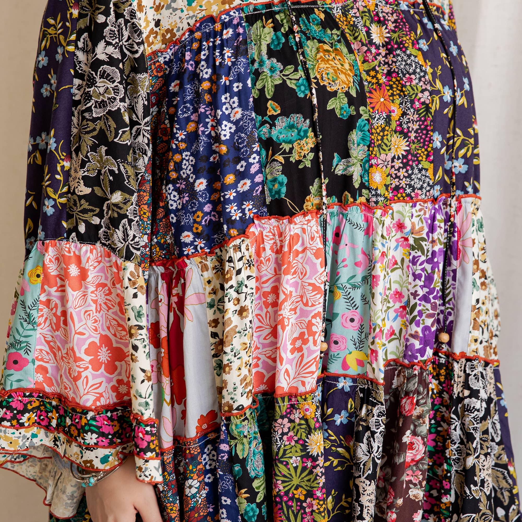 Multicolor Boho Multi-Print Patchwork Floral Tiered Tunic Top IN PLUS for wholesale on Faire13