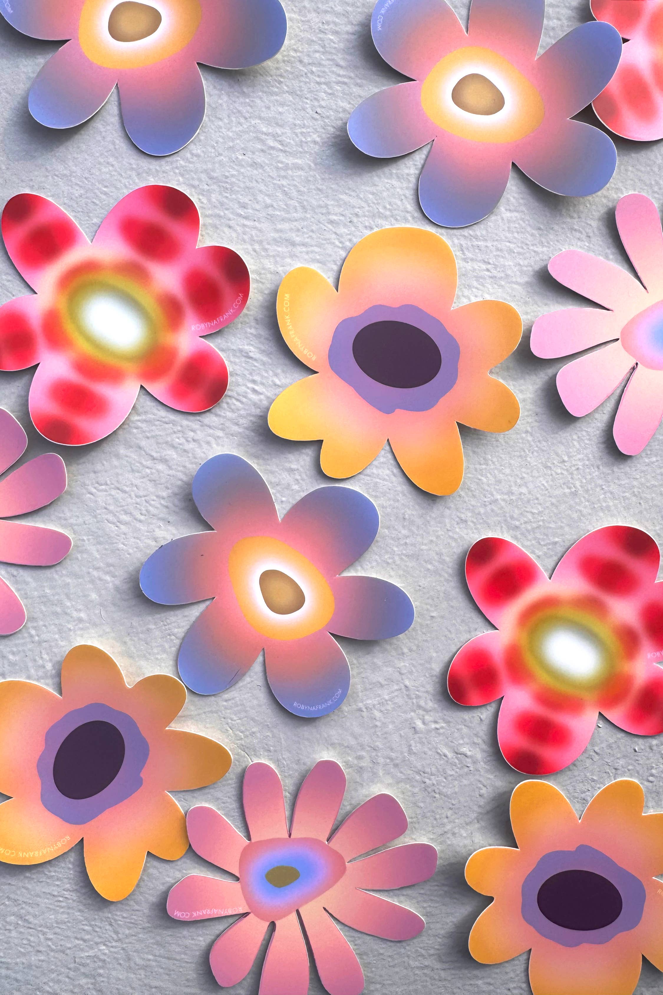 Robyn A. Frank Artworks - Wholesale Sticker - Blue flower - Die cut matte vinyl sticker 2