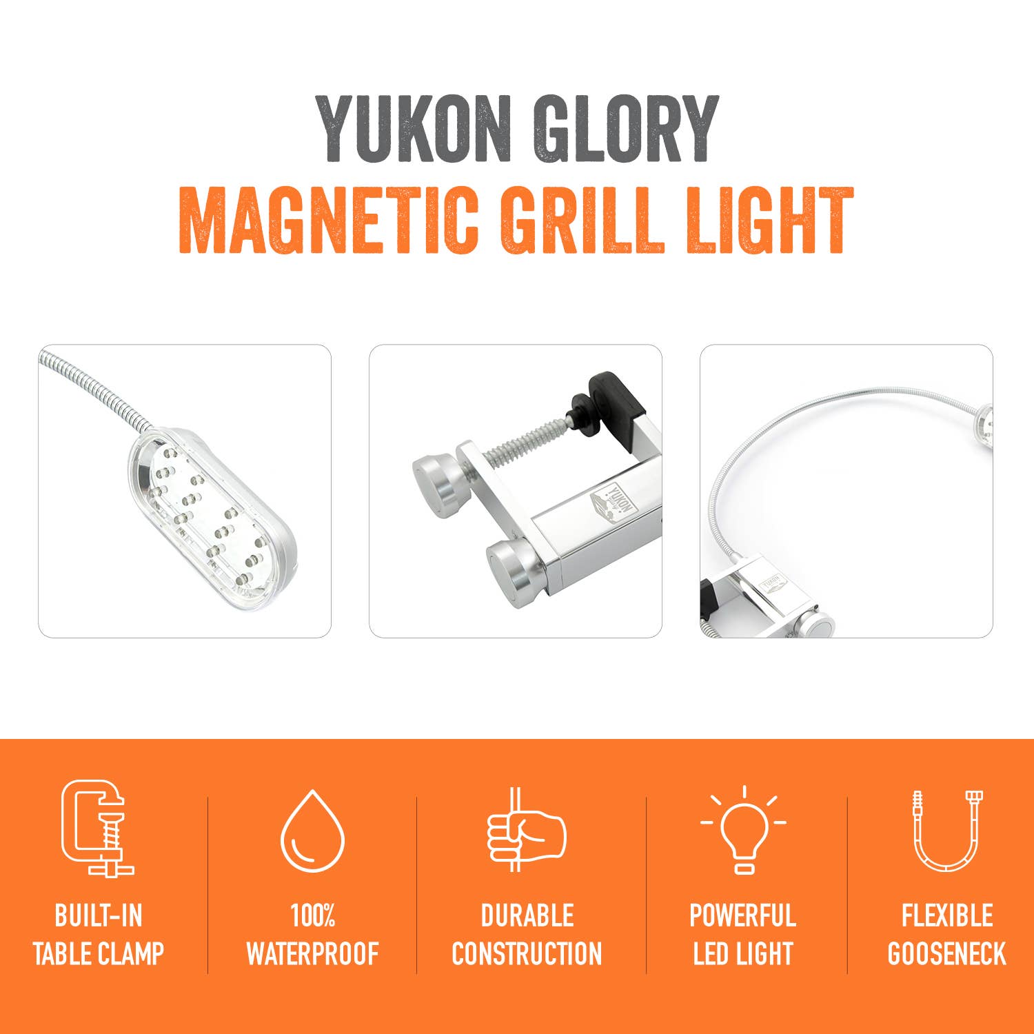 Yukon Glory - Vente Outil de gril pour l'extérieur - Lampe LED pour grill magnétique et plaque de cuisson2