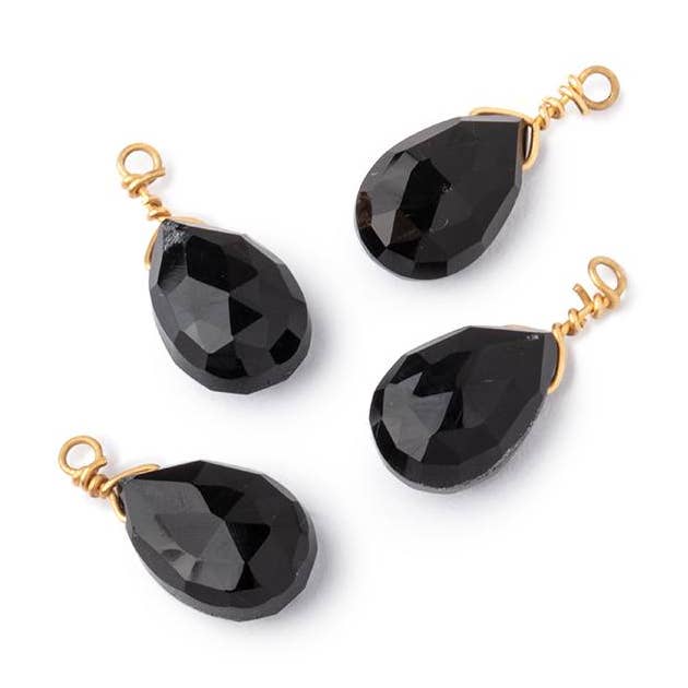Sæt med 4 Vermeil Wire Indpakket 9x6mm Sort Chalcedony facetterede pærefokaler for engroshandel hos Beads of Cambay