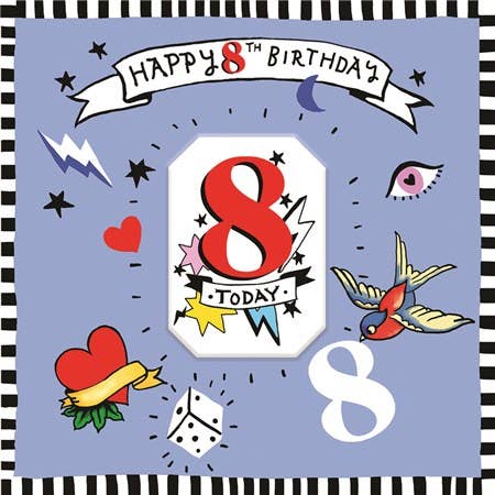 Tattoo Birthday Card - 8 Today for wholesale by Sooshichacha