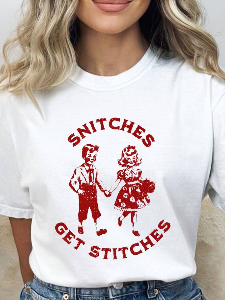Kissed Apparel - Wholesale Screen Printed T-Shirt - Women's - Snitches Get Stitches Comfort Colors Tee