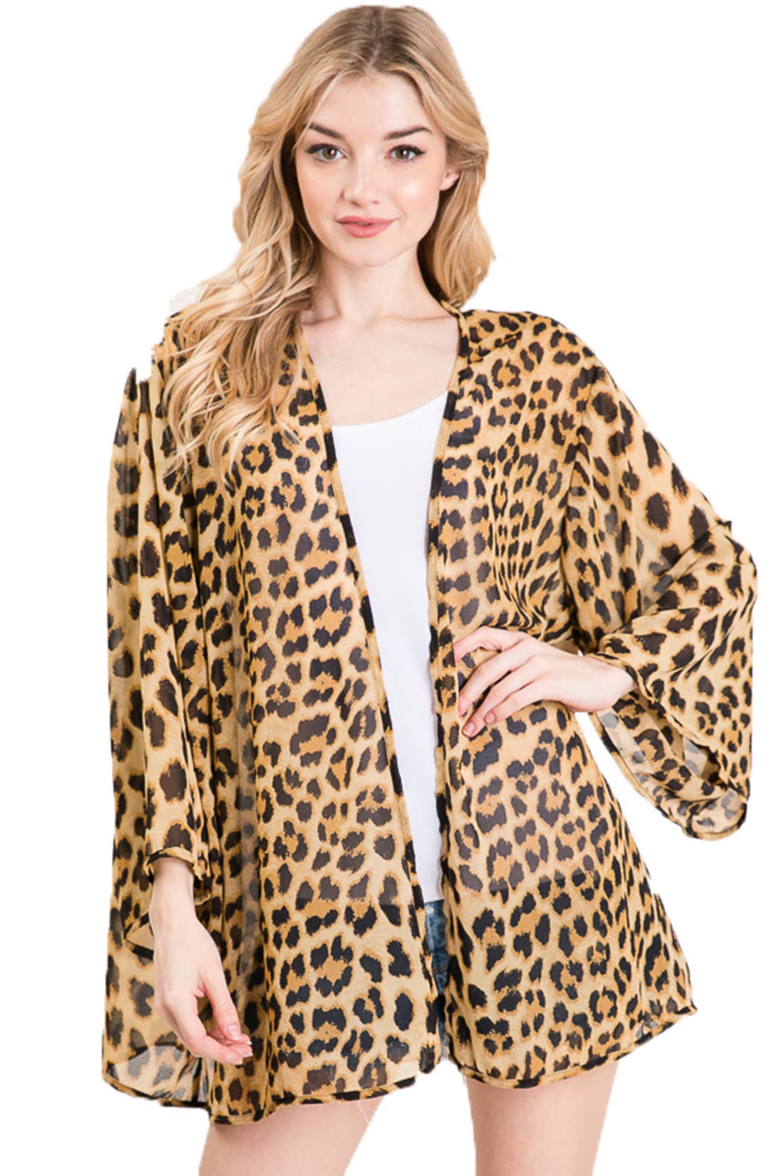 Shop Lev - Vente Kimono – femme - Cardigan surdimensionné en mousseline à manches kimono à imprimé léopard1