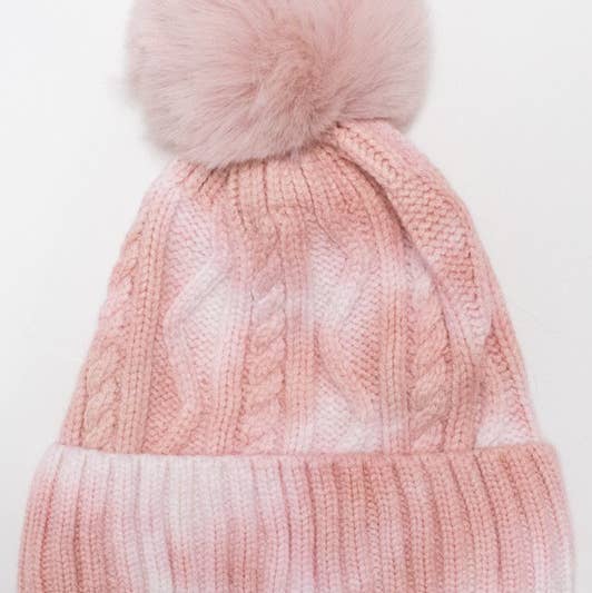 Tie Dye Knitted Fur Pom Beanie for wholesale by Suzie Q USA