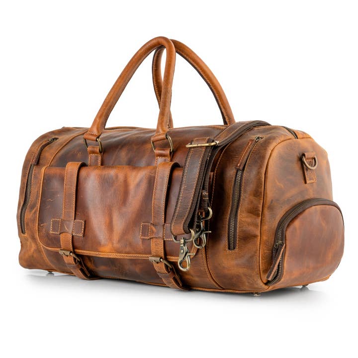 Sixtease Bags USA - Wholesale Weekender bag – Unisex - Genuine Leather Unisex Duffel/Travel Bag - Rustic Tan4
