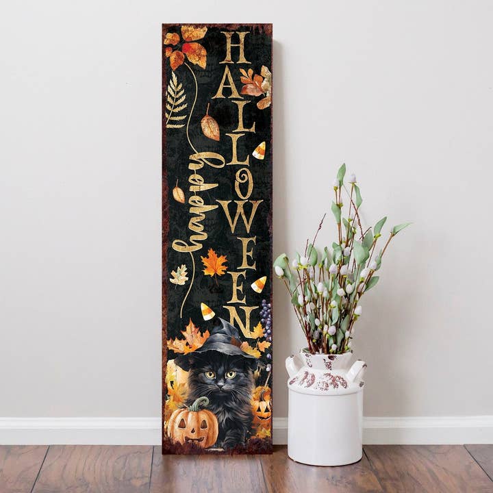 TX USA Corporation - Wholesale Outdoor Sign - 36in Happy Halloween Porch Sign - Front Porch Halloween Black Cat Welcome Sign, Vintage Halloween Decoration, Modern Farmhouse Decor