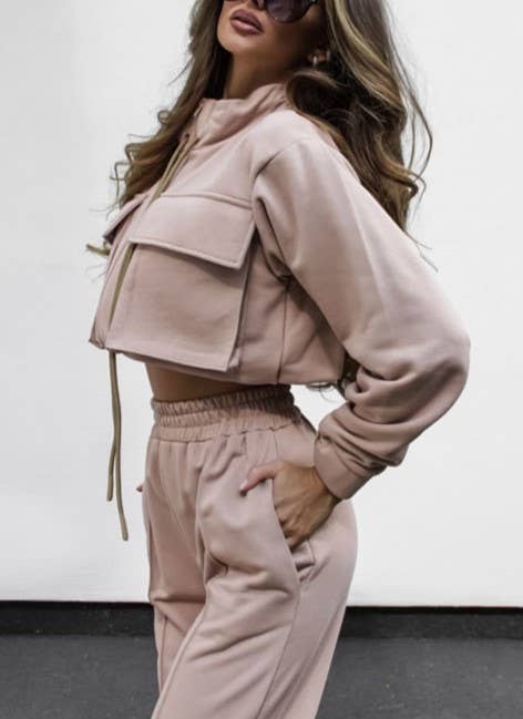 HIDDENBRAND - Wholesale Lounge Set - Women's - Drawstring zip-up sweatshirt & pant 2 piece set outfits6