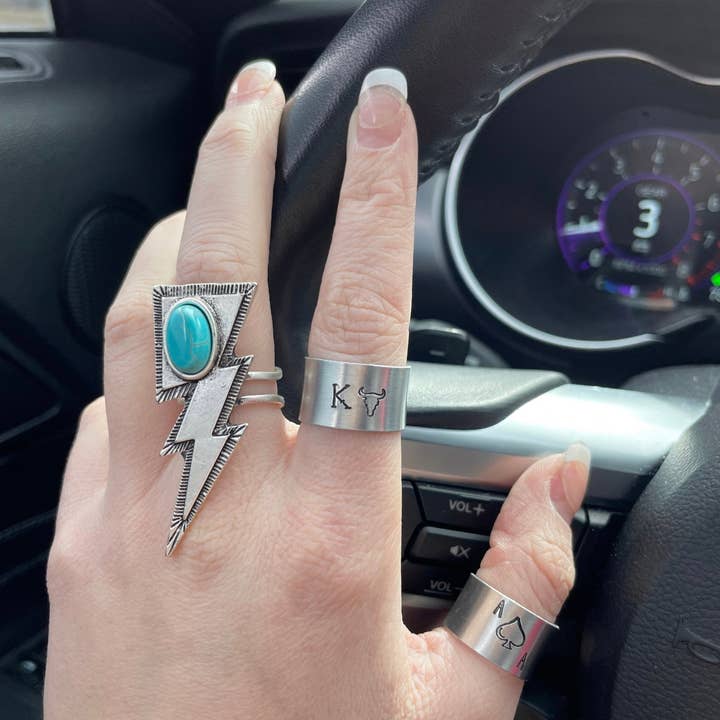 The Branded Blue Roan - Wholesale Cocktail/Statement Ring - Western Hand Stamped Initial Rings2