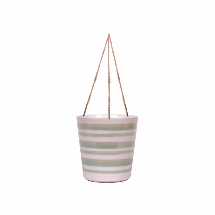 Pot de fleurs à suspendre à rayures vertes 6,5" pour la vente par Blue Sky Clayworks