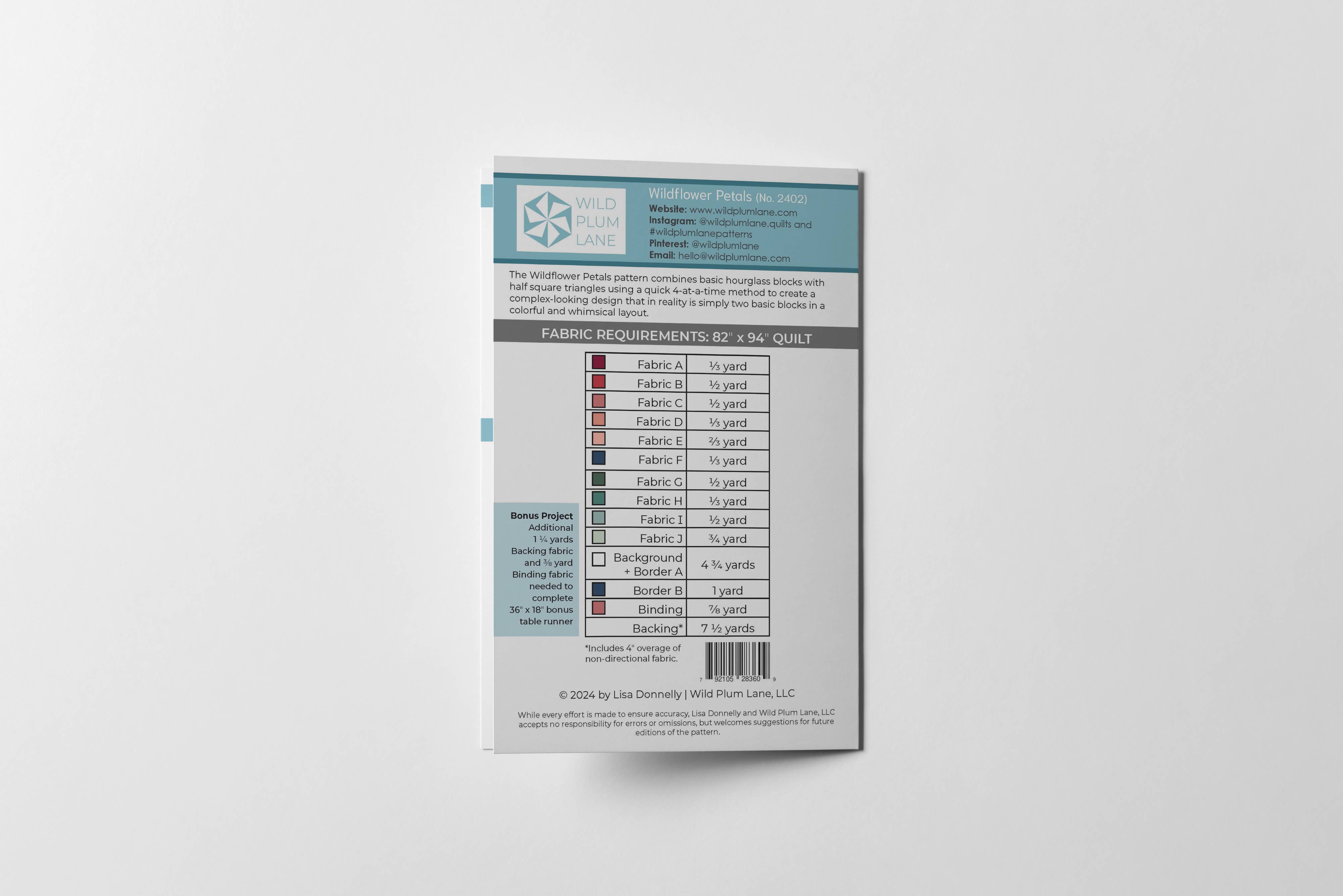 Wild Plum Lane - Wholesale Craft Sewing Kit - Wildflower Petals Quilt Pattern - Printed2