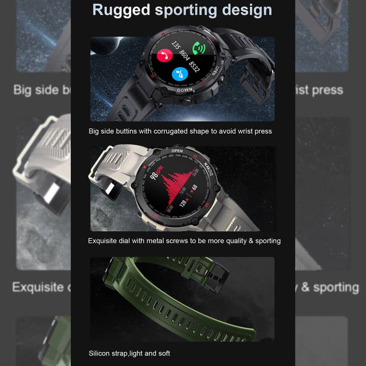 Black Fashion Combat Bluetooth Calls Doctor Smartwatch Full Touch Screen Music Play for wholesale on Faire6