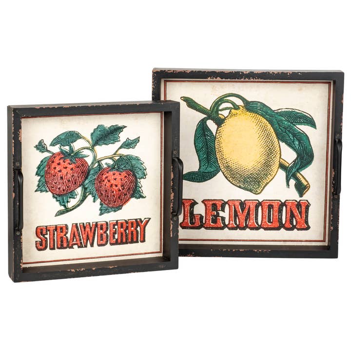 Lemon & Strawberry Nested Trays, Set/2 for wholesale by Blossom Bucket & Crossroads Home