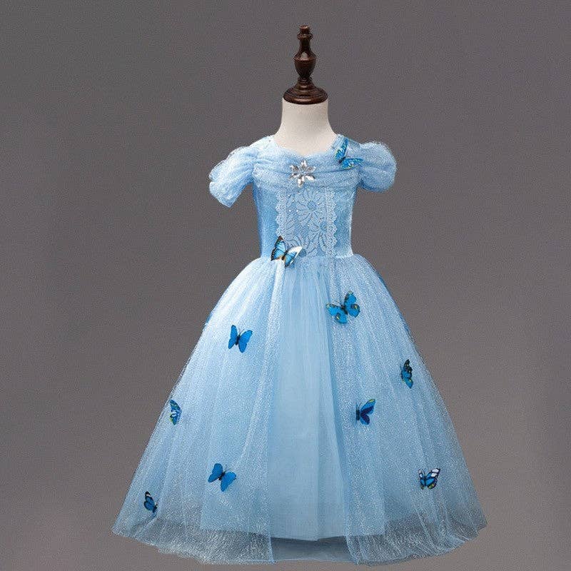 BLUE Solid Color Cinderella Girl's Puff Dress for wholesale on Faire7