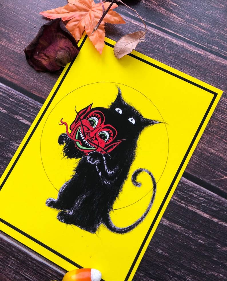 Andy Sciazko Art - Wholesale Art Print - Nine Lives-Vintage Halloween Cat- Wall Decor Print1