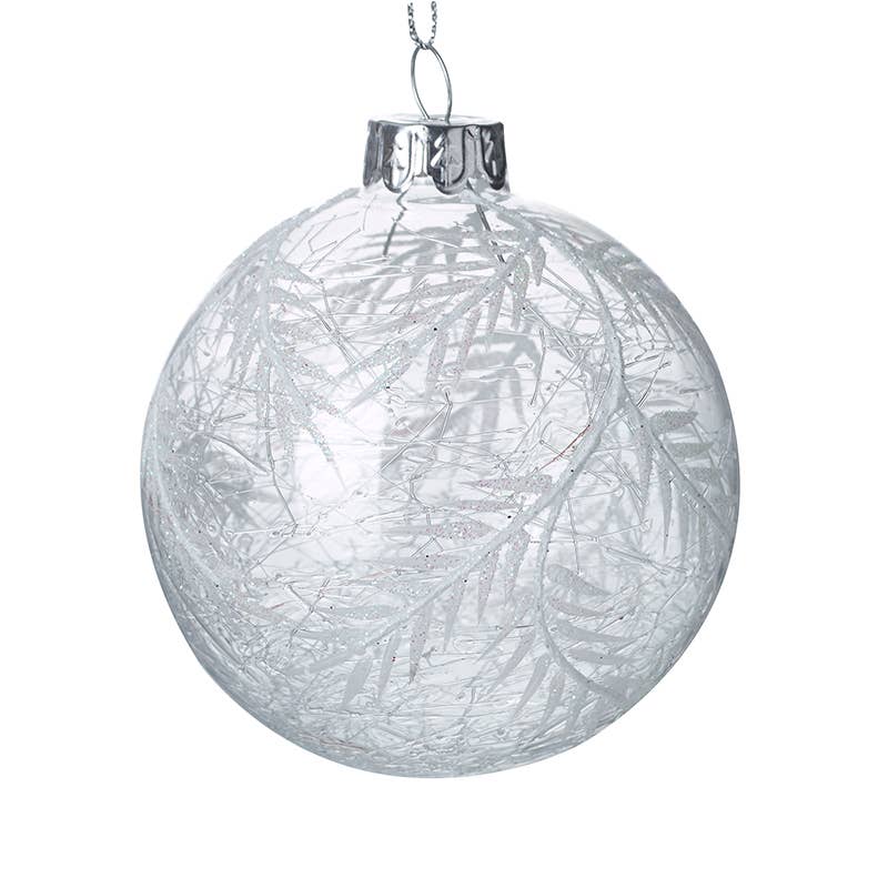 Heaven Sends – wholesale Ornament – CLEAR & SPUN GLASS WHITE LEAVES BAUBLE0