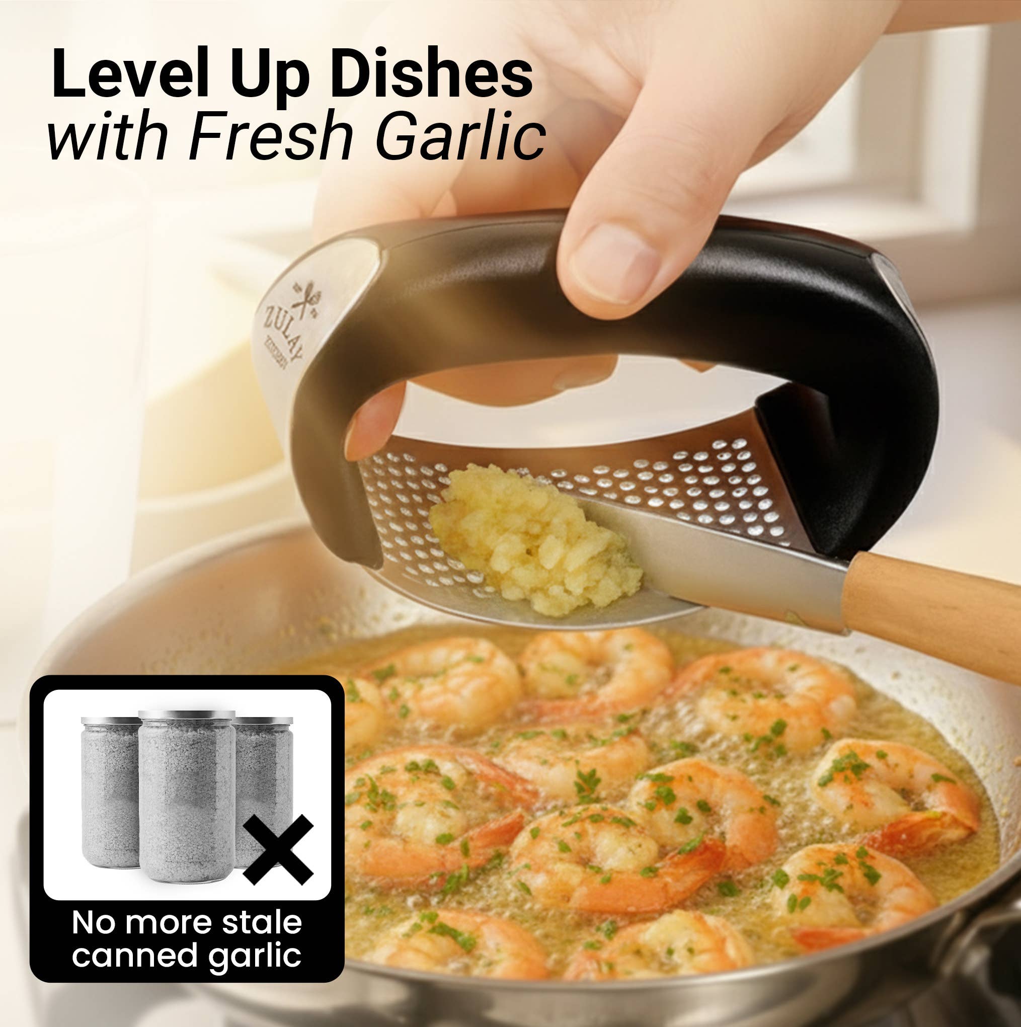 Zulay Kitchen – wholesale Kitchen tool/gadget – Garlic Press Rocker With Silicone Peeler & Scraper Set2