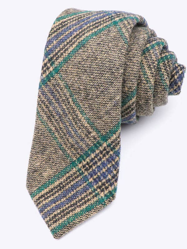 Men's Grey Tartan Tie No. 5 in Wool "Norbert" for wholesale by Unipap's