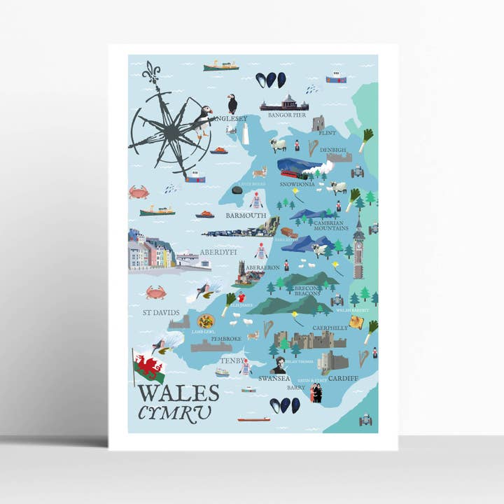 Wales Illustrated Map for wholesale by BETTY BOYNS MAPS