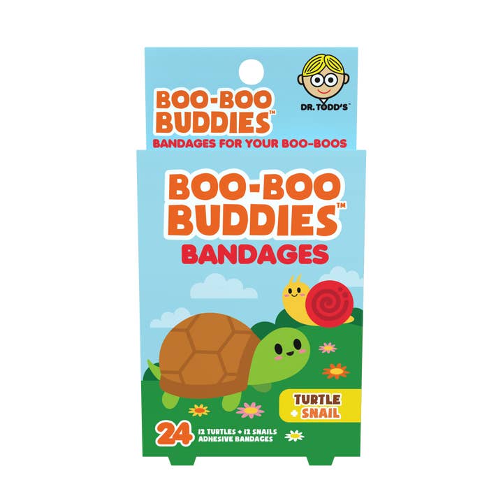Kids Bandages – Turtle + Snail (24 Count, Latex-Free) for wholesale by Boo Boo Buddies