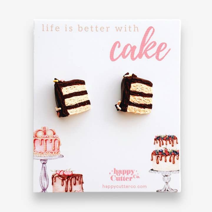 Happy Cutter Co - Wholesale Stud/Post Earrings - Yellow Cake Chocolate Frosting Clay Studs | Dessert Gift0