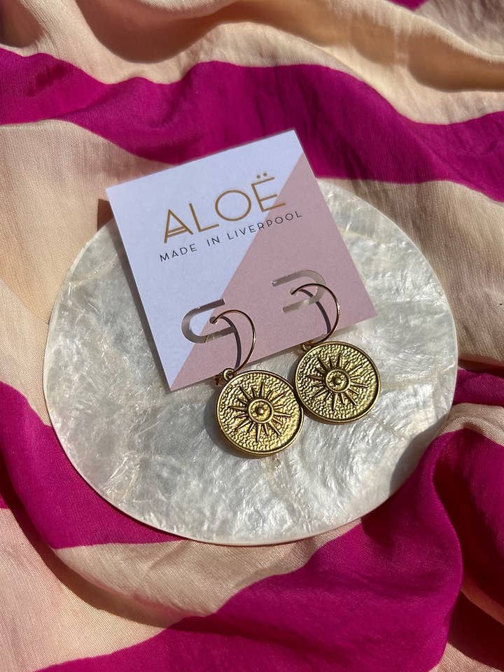 24k Gold Plated Brass Coin Mini Hoops for wholesale by Aloë Earrings