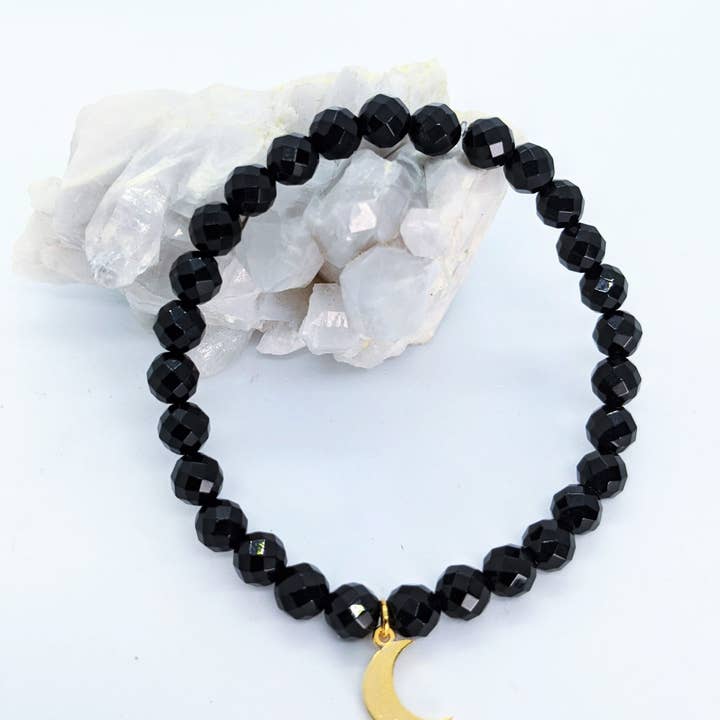 Schwarzes Onyx-Mond-Stretch-Armband für den Großhandel von Bliss Vibez