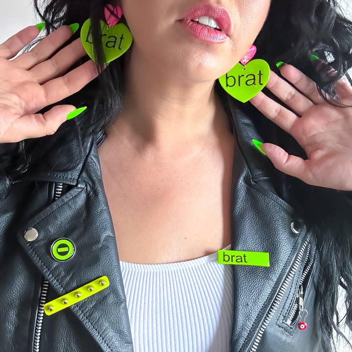 Night Moves Atelier - Wholesale Hair Clip - Women's - Charli XCX Brat Green Punk Studded Polymer Clay Hair Clip