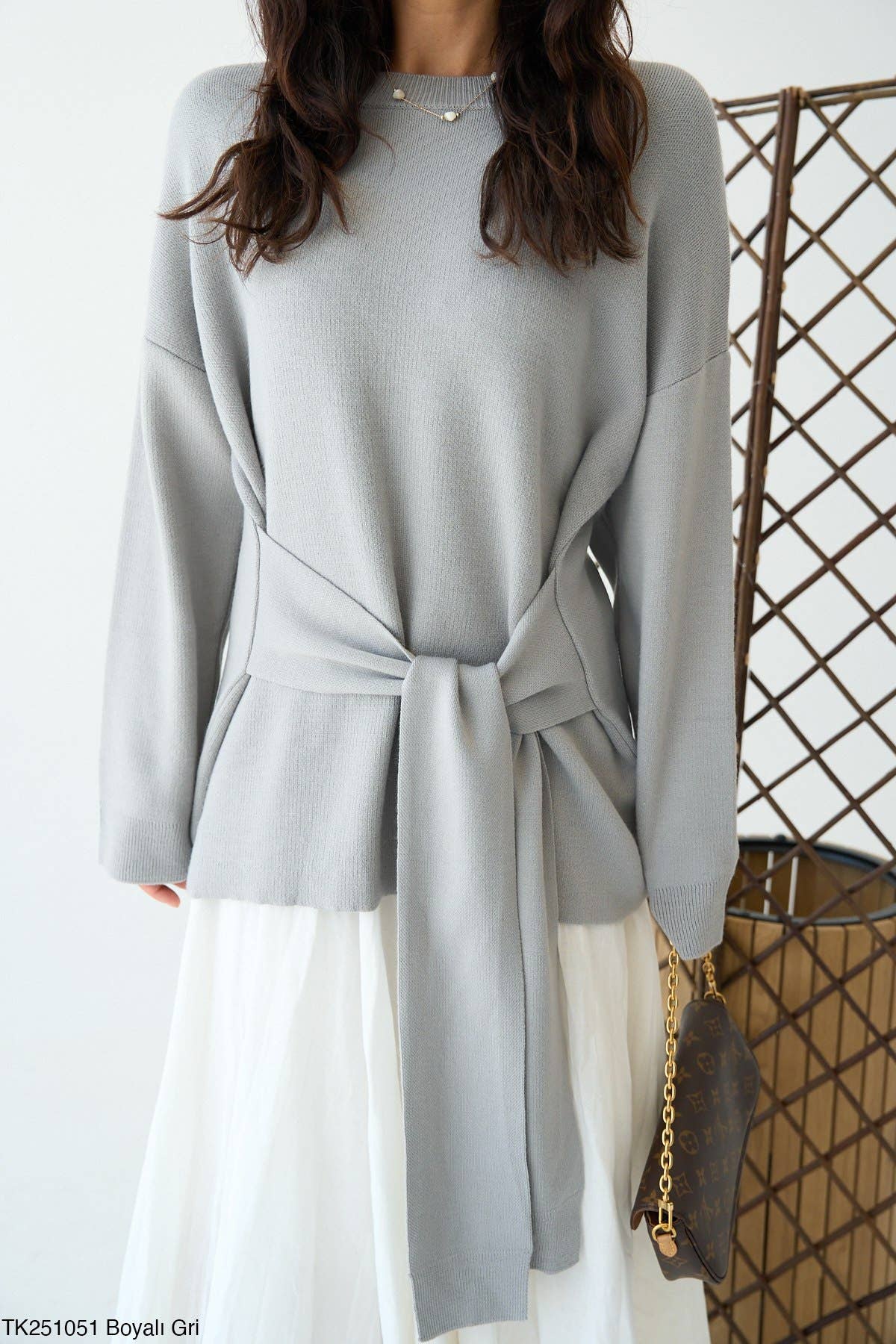 Design company-Fatma Balkir - Wholesale Blouse - Women's - "Elegant Soft Front-Tie Women’s Sweater – Chic Fall Top"1