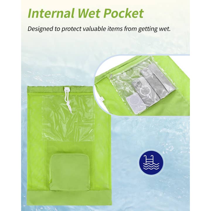 wandf - Wholesale Beach Bag - Mesh Drawstring Bag Swim Bag Quick-Dry Shoulder Strap1