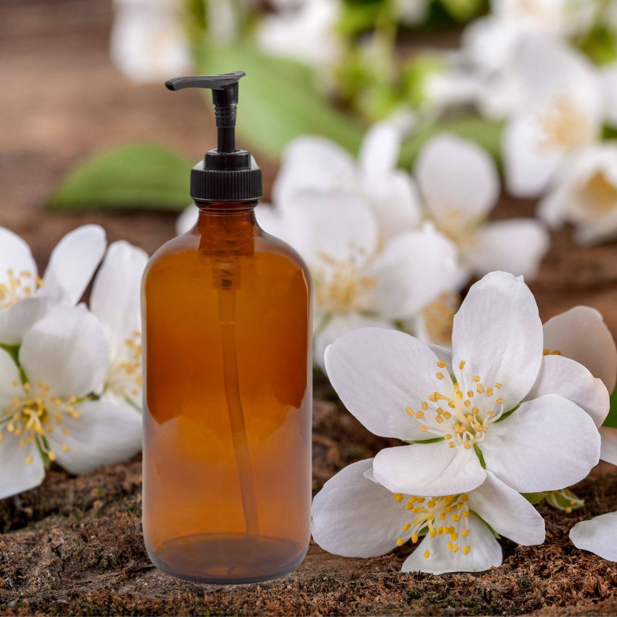 Kurated Korner - Wholesale Soap Dispenser - Cornucopia 4oz Amber Glass Pump Bottles (4-Pack)6