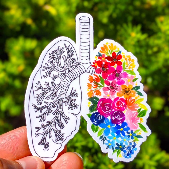 Anatomical Lungs Floral Vinyl Sticker for wholesale by Nina Belle Designs