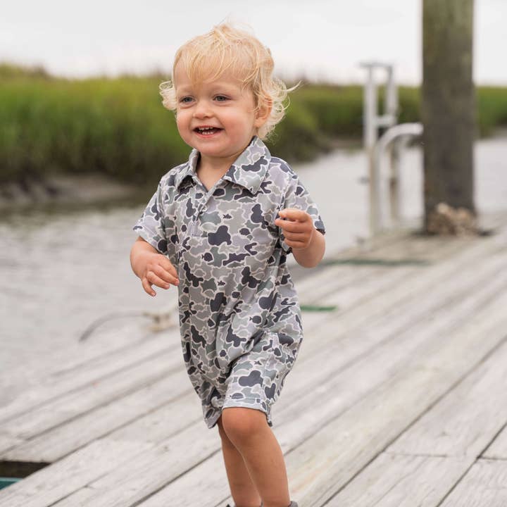 SBC Signature Pima Boys Polo SS Romper Camo for wholesale by Saltwater Boys Company