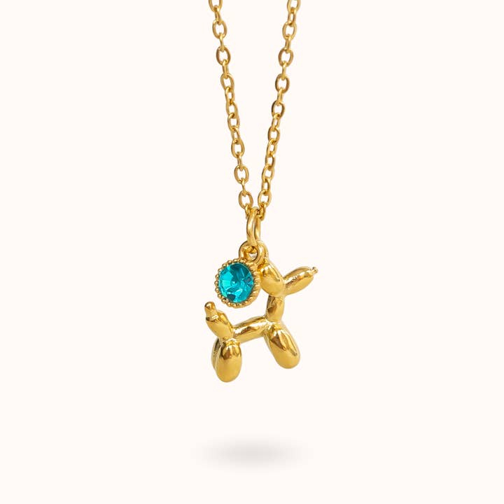 Balloon Dog Birthstone Necklace Gold for wholesale by Blue Buddha Jewelry