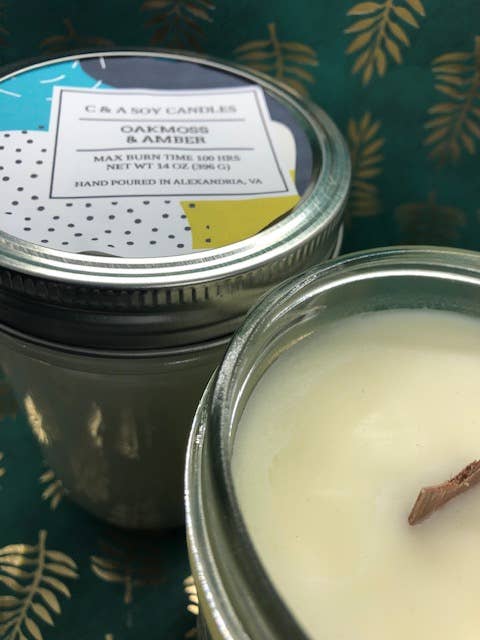 Oakmoss & Amber Vegan, Soy & Wood-Wick Candle - 14 Oz for wholesale by C & A Soy Candles, LLC