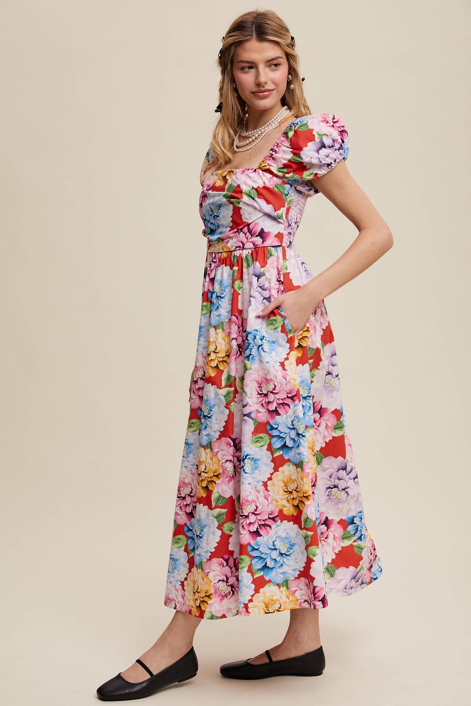 Listicle - Vendita all'ingrosso Vestito - Donna - Abito romantico a fiori con maniche a sbuffo17