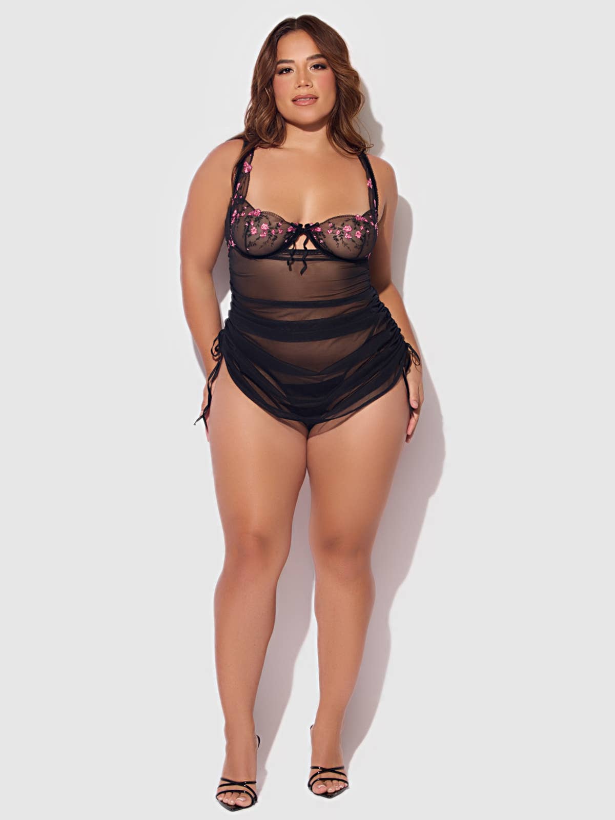House of Desire - Wholesale Lingerie Set - Women's - HARPER EMBROIDERED MESH SIDE CINCH CHEMISE & G-STRING SET6