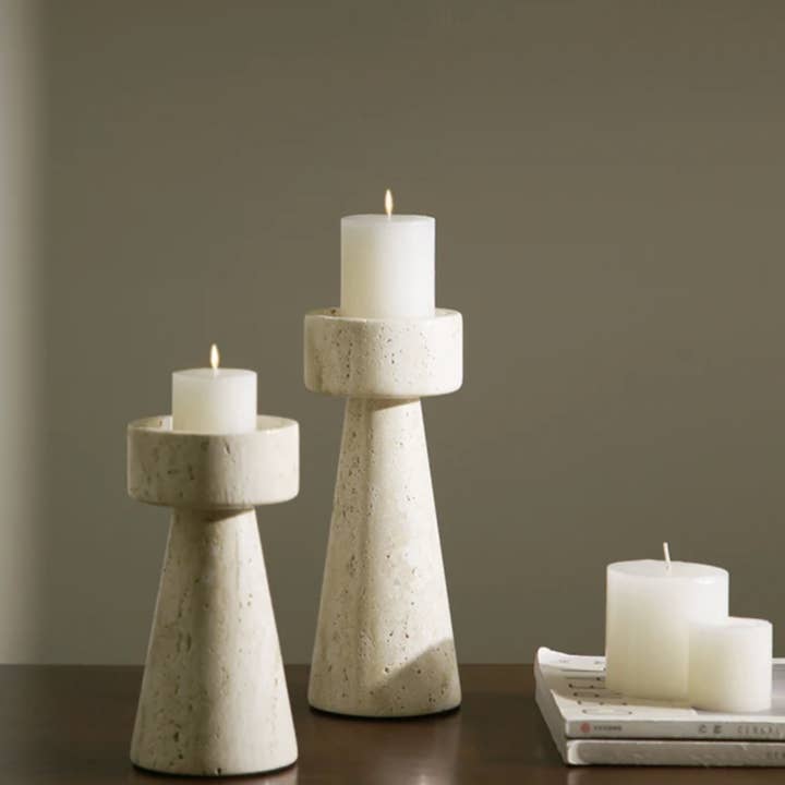 BRECK + FOX - Wholesale Candle Holder - Faux Travertine Stone Candle Holder